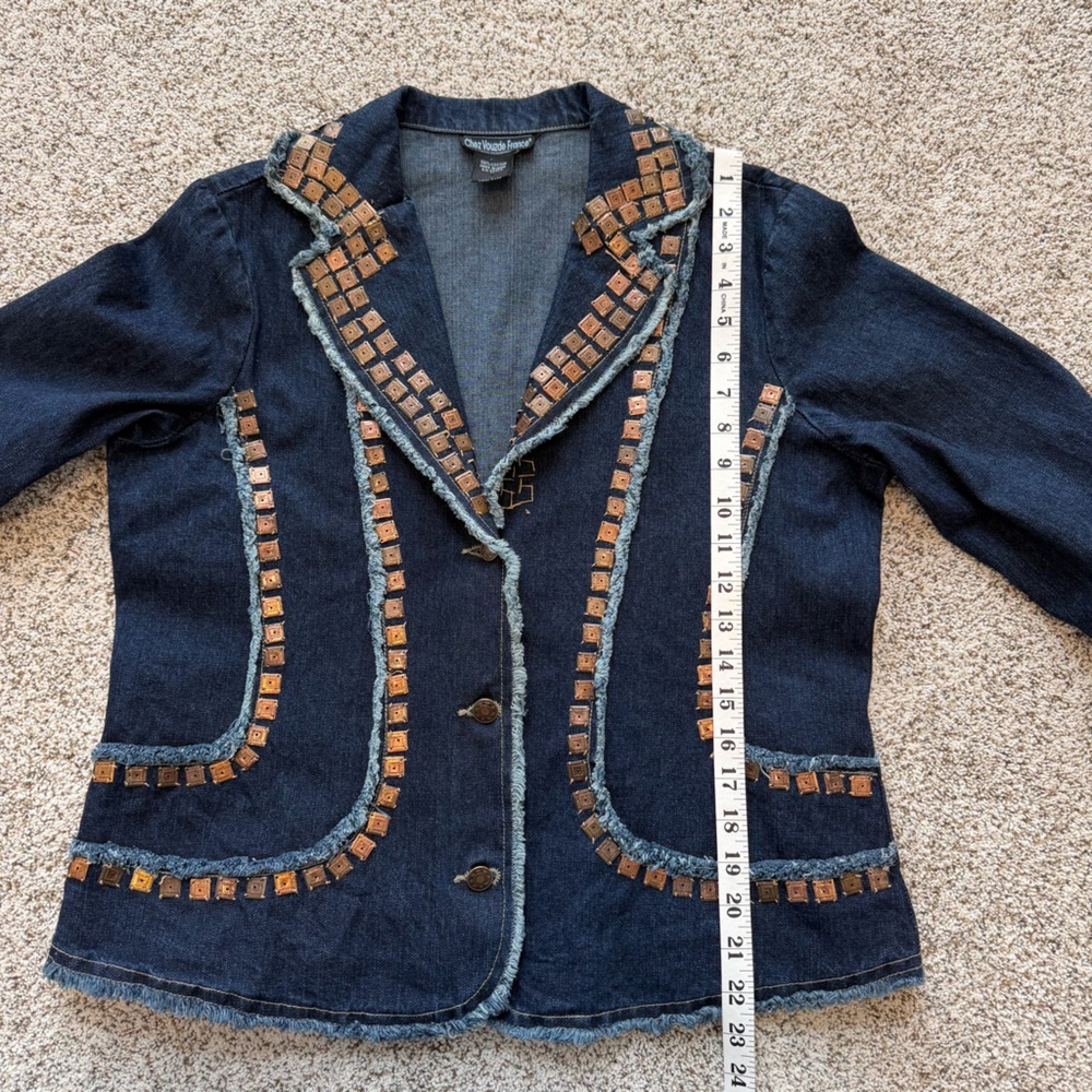 Vintage Style Studded Denim Jacket Chez Vouzde France Boho Western Large - Picture 11 of 12
